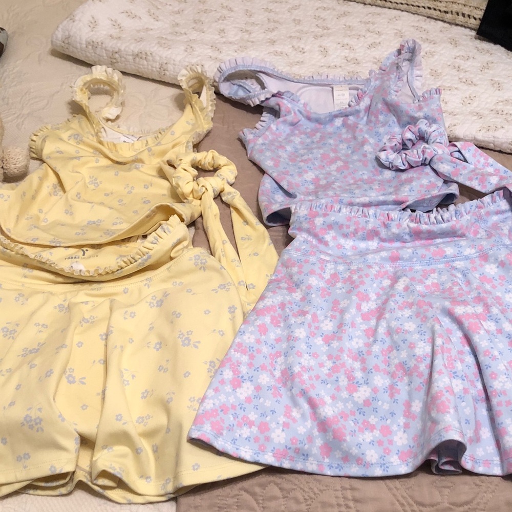 Yogalicious Yellow Floral and Blue Floral  Ruffle Tank and skort  sets